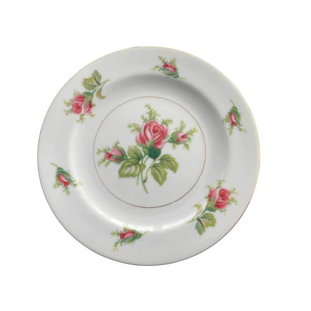 Vtg 50s Roseverte‎  Fine China Salad Plates Roses Gold Victorian Cottagecore